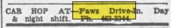 Faws Drive-In - Sep 1964 Ad (newer photo)